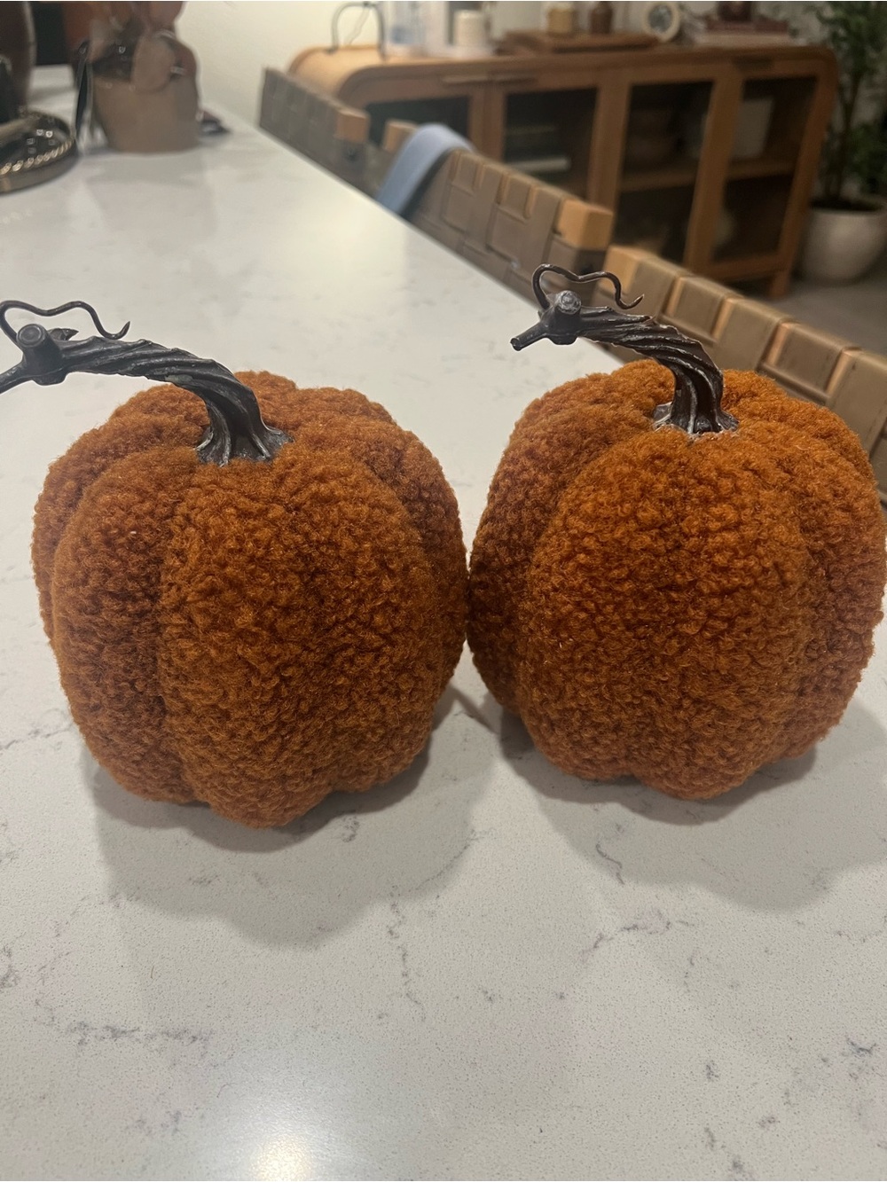 Set of 2 Plush Sherpa Pumpkins - Rust Orange